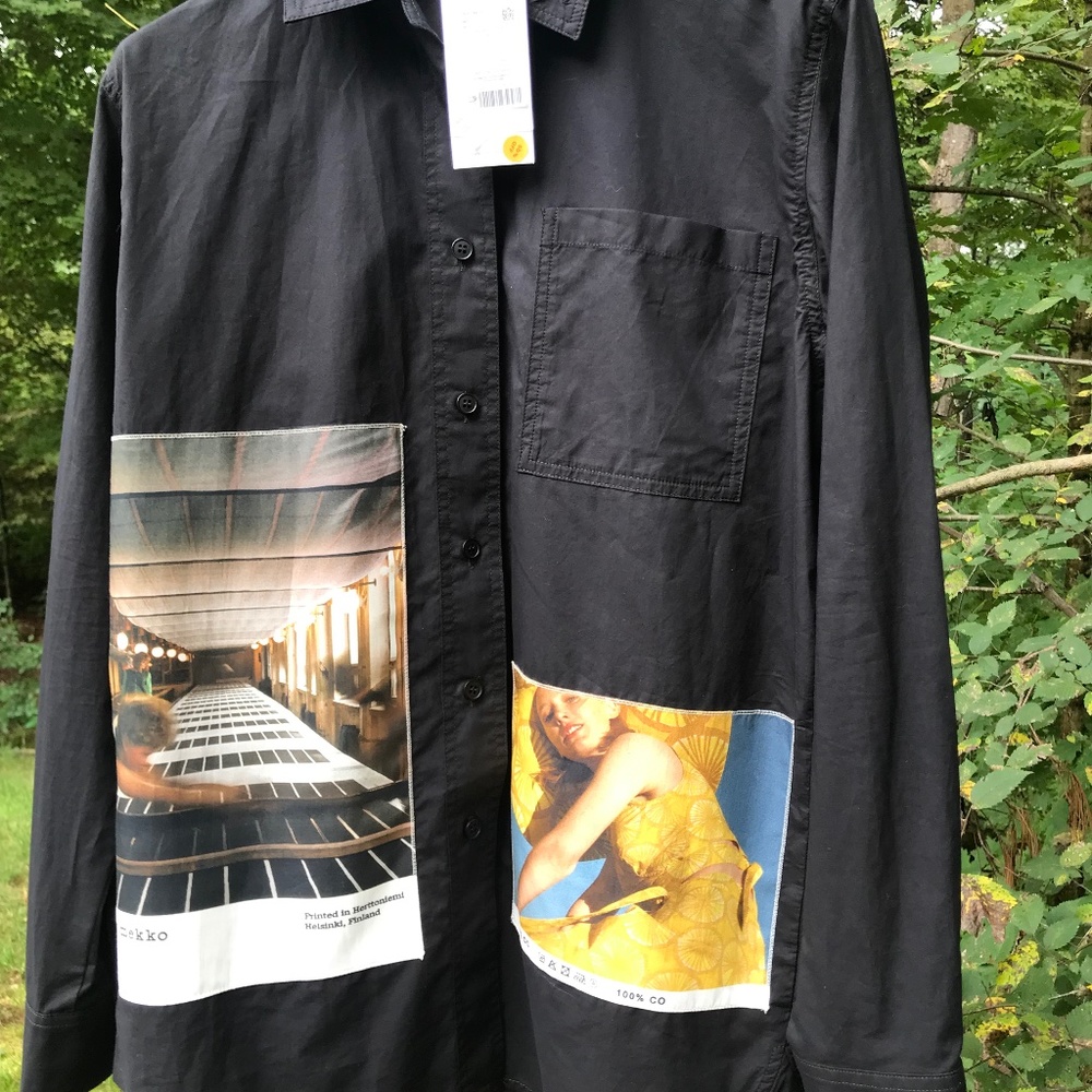 Marimekko Pikkuakseli Shirt, Size XS, Black, blue green and white